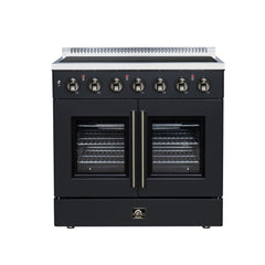 Forno Galiano 36" French Door Electric range, 5 Radiant Burners, 5.36 cf. True Convection oven, Air fryer kit - Black - Front - The Home Selection