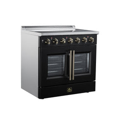 Forno Galiano 36" French Door Electric range, 5 Radiant Burners, 5.36 cf. True Convection oven, Air fryer kit - Black - Left Angle - The Home Selection