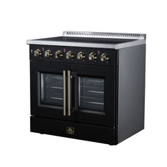 Forno Galiano 36" French Door Electric range, 5 Radiant Burners, 5.36 cf. True Convection oven, Air fryer kit - Black - Right Angle - The Home Selection