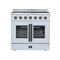 Forno Galiano 36" French Door Electric range, 5 Radiant Burners, 5.36 cf. True Convection oven, Air fryer kit - White - Front - The Home Selection