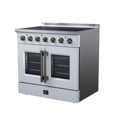 Forno Galiano 36" French Door Electric range, 5 Radiant Burners, 5.36 cf. True Convection oven, Air fryer kit - White - Right Angle - The Home Selection