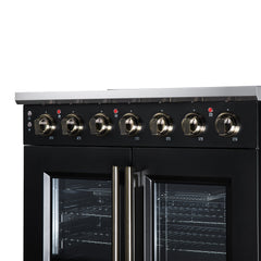 Forno Massimo 36" French Door Electric range, 5 Radiant Burners, 5.36 cf. True Convection oven, Air fryer kit - Black - Control Panel Right Angle - The Home Selection