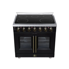 Forno Massimo 36" French Door Electric range, 5 Radiant Burners, 5.36 cf. True Convection oven, Air fryer kit - Black - Top - The Home Selection
