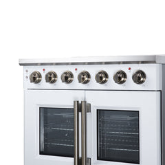 Forno Massimo 36" French Door Electric range, 5 Radiant Burners, 5.36 cf. True Convection oven, Air fryer kit - White - Control Panel Right Angle - The Home Selection