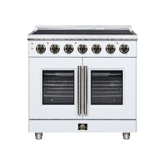 Forno Massimo 36" French Door Electric range, 5 Radiant Burners, 5.36 cf. True Convection oven, Air fryer kit - White - Front - The Home Selection