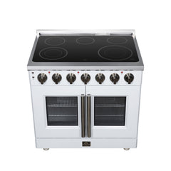 Forno Massimo 36" French Door Electric range, 5 Radiant Burners, 5.36 cf. True Convection oven, Air fryer kit - White - Top - The Home Selection