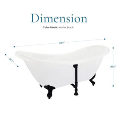 Altair Porva 69" x 29" Acrylic Clawfoot Soaking Bathtub with Brushed Brass Drain and Overflow - 52269-BAT