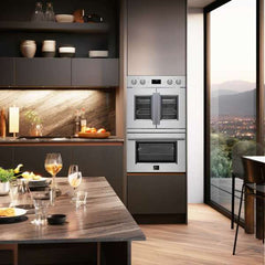 Forno Asti 30-Inch Double Electric Wall Oven with Upper French Doors in Stainless Steel, 7.36 cu. ft. Dual True Convection, 7,200W, Air Fry, Self-Clean - FBOEL1340-30