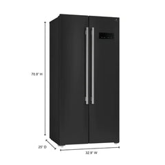 Forno Salerno Espresso 33-inch Side-by-Side 15.6 Cu.Ft. Refrigerator in Black with Brass Handle - FFRBI1805-33BLK