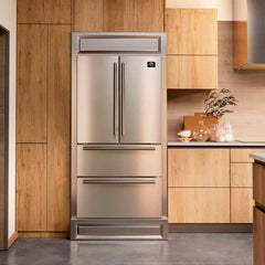 Forno Moena 36-inch Built-In French Door Refrigerator in Stainless Steel, 19.2 Cu.ft Total Capacity, Ice Maker with Decorative Grill - FFRBI1820-40MG