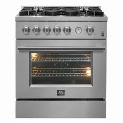 Forno Giovanni 30" Gas Range with 5 Burners, 4.32 cu.ft. Convection Oven, and Temperature Gauge in Stainless Steel - FFSGS6274-30