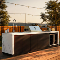 Forno Rimini Outdoor Kitchen: 30" BBQ 62,600 BTU, 4.8 cu.ft. Refrigerators, White Countertops - FODKT2575WHT