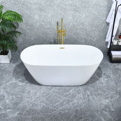 Altair Tazlar 63" x 28" Flatbottom Freestanding Acrylic Soaking Bathtub in Glossy White with Drain and Overflow - 52563-BAT-WH