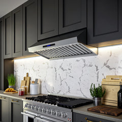 Forno Palazzo 48" Wall Mounted Range Hood Stainless Steel Heavy-Duty Baffle Filters & Remote Control - FRHWM5030-48