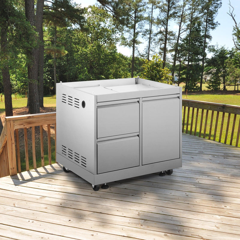 Cosmo 32 in. Newport Collection Grill Cabinet with Drawers, Tank Mount, Soft Roll Casters, Stainless Steel Frame - COS-GCN323SS - The Home Selection