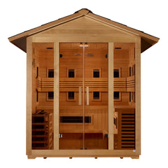Golden Designs "Gargellen" 5 Person Hybrid (PureTech™ Full Spectrum IR or Traditional Stove) Outdoor Sauna Canadian Hemlock - GDI-8125-01