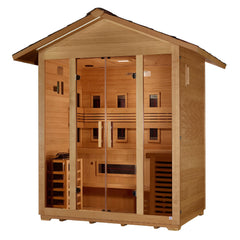 Golden Designs "Gargellen" 5 Person Hybrid (PureTech™ Full Spectrum IR or Traditional Stove) Outdoor Sauna Canadian Hemlock - GDI-8125-01