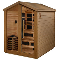 Golden Designs Kaskinen 6 Person Hybrid (PureTech™ Full Spectrum IR or Traditional Stove) Outdoor Sauna Canadian Red Cedar Interior - GDI-8526-01