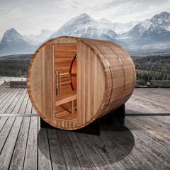 Golden Designs "Zurich" 4 Person Barrel with Bronze Privacy View, Traditional Sauna Pacific Cedar - GDI-B024-01