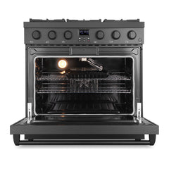 Cosmo Cosmo 36 in. Lumin Collection 6.1 cu. ft. Gas Range with 6 Sealed Burners and Convection Oven in Matte Black - COS-GRC366KB-BK