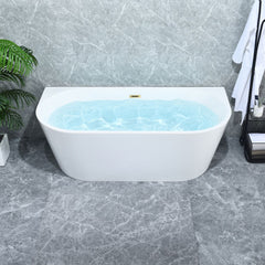Altair Satchi 67" x 32" Flatbottom Freestanding Acrylic Soaking Bathtub in Glossy White with Drain and Overflow - 52767-BAT-WH