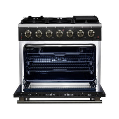 Forno Massimo 36" Freestanding Gas Range, 6 Sealed Burners, Convection Oven, Energy Efficient - Black - Front Opened - The Home Selection