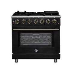 Forno Massimo 36" Freestanding Gas Range, 6 Sealed Burners, Convection Oven, Energy Efficient - Black - Front - The Home Selection