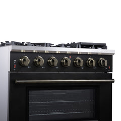 Forno Massimo 36" Freestanding Gas Range, 6 Sealed Burners, Convection Oven, Energy Efficient - Black - Left Angle Close Up 2 - The Home Selection