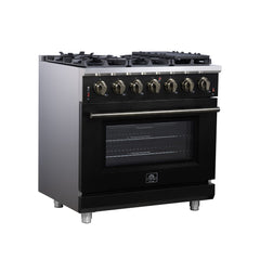 Forno Massimo 36" Freestanding Gas Range, 6 Sealed Burners, Convection Oven, Energy Efficient - Black - Left Angle - The Home Selection