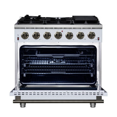 Forno Massimo 36" Freestanding Gas Range, 6 Sealed Burners, Convection Oven, Energy Efficient - White - Front Opened - The Home Selection