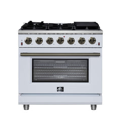Forno Massimo 36" Freestanding Gas Range, 6 Sealed Burners, Convection Oven, Energy Efficient - White - Front - The Home Selection