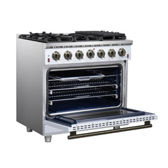 Forno Massimo 36" Freestanding Gas Range, 6 Sealed Burners, Convection Oven, Energy Efficient - White - Left Angle Opened - The Home Selection