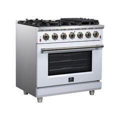 Forno Massimo 36" Freestanding Gas Range, 6 Sealed Burners, Convection Oven, Energy Efficient - White - Left Angle - The Home Selection
