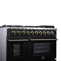 Forno Massimo 48" Freestanding Gas Range, 8 Burners, True Convection Oven - Black - Left Angle Close Up 2 - The Home Selection