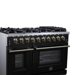 Forno Massimo 48" Freestanding Gas Range, 8 Burners, True Convection Oven - Black - Left Angle Close Up - The Home Selection