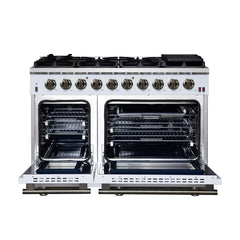 Forno Massimo 48" Freestanding Gas Range, 8 Burners, True Convection Oven - White - Front Opened - The Home Selection