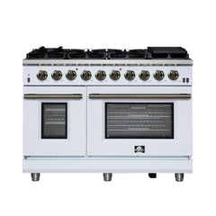 Forno Massimo 48" Freestanding Gas Range, 8 Burners, True Convection Oven - White - Front - The Home Selection