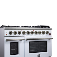 Forno Massimo 48" Freestanding Gas Range, 8 Burners, True Convection Oven - White - Left Angle Close Up 2 - The Home Selection
