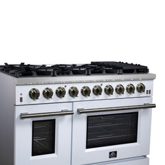 Forno Massimo 48" Freestanding Gas Range, 8 Burners, True Convection Oven - White - Left Angle Close Up - The Home Selection