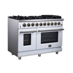 Forno Massimo 48" Freestanding Gas Range, 8 Burners, True Convection Oven - White - Left Angle - The Home Selection