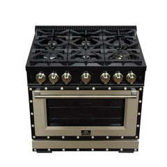Forno Valente 36-Inch Gas Range – 6 Sealed Burners – 71,000 BTU Cooktop Output – 5.2 Cu. Ft. Convection Oven – Telescopic Racks - FFSGS6219-36