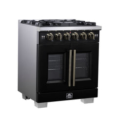 Forno Capriasca 30" Freestanding French Door Gas Range, 5 Burners, Convection Oven, Energy Efficient - Black - Left Side - The Home Selection