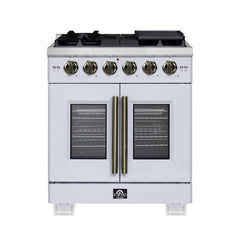 Forno Capriasca 30" Freestanding French Door Gas Range, 5 Burners, Convection Oven, Energy Efficient - White - Front - The Home Selection