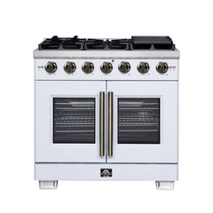 Forno Capriasca 36" Freestanding French Door Gas Range, 6 Burners, Convection Oven, Energy Efficient - White - Front - The Home Selection