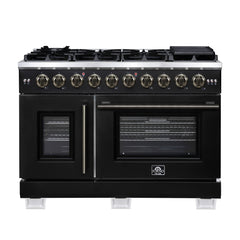 Forno Capriasca 48" Freestanding French Door Gas Range, 8 Burners, Convection Oven, Energy Efficient - Black - Front - The Home Selection