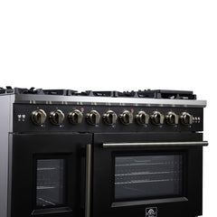 Forno Capriasca 48" Freestanding French Door Gas Range, 8 Burners, Convection Oven, Energy Efficient - Black - Left Side Close Up 2 - The Home Selection