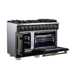 Forno Capriasca 48" Freestanding French Door Gas Range, 8 Burners, Convection Oven, Energy Efficient - Black - Left Side Opened - The Home Selection