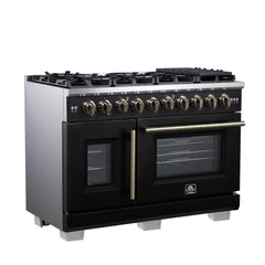 Forno Capriasca 48" Freestanding French Door Gas Range, 8 Burners, Convection Oven, Energy Efficient - Black - Left Side - The Home Selection