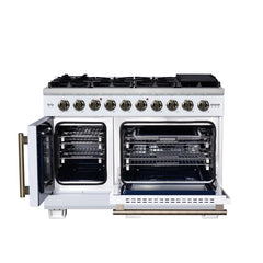 Forno Capriasca 48" Freestanding French Door Gas Range, 8 Burners, Convection Oven, Energy Efficient - White - Front Opened - The Home Selection