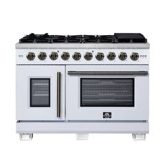Forno Capriasca 48" Freestanding French Door Gas Range, 8 Burners, Convection Oven, Energy Efficient - White - Front - The Home Selection